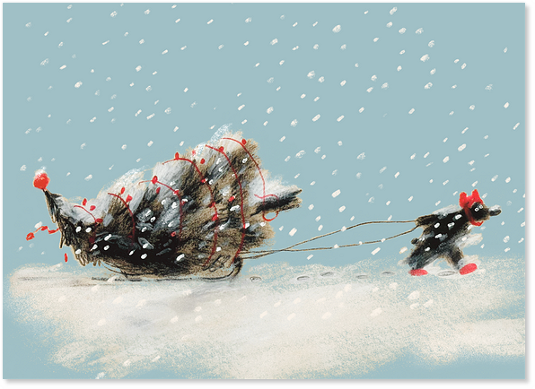 Открытка "Медведик и санки"