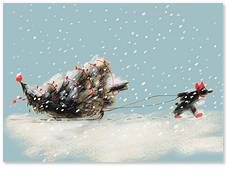 Открытка "Медведик и санки"